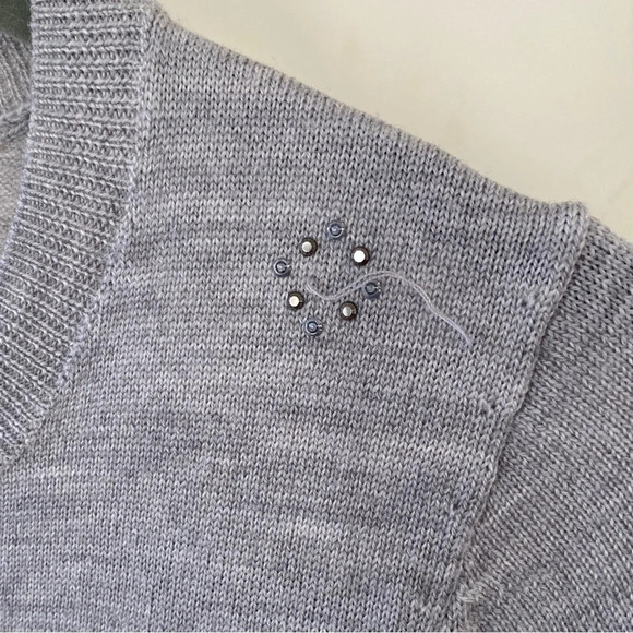 NWT, Talbots, 100% Merino Wool Crown Embellished Crew Sweater, Gray, Grey - Picture 6 of 9